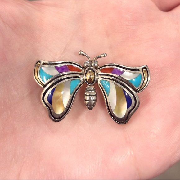 grossbardt Jewelry - Grossbardt Southwestern Butterfly Pendant/Brooch, Colorful Inlay 925 18K Luxury